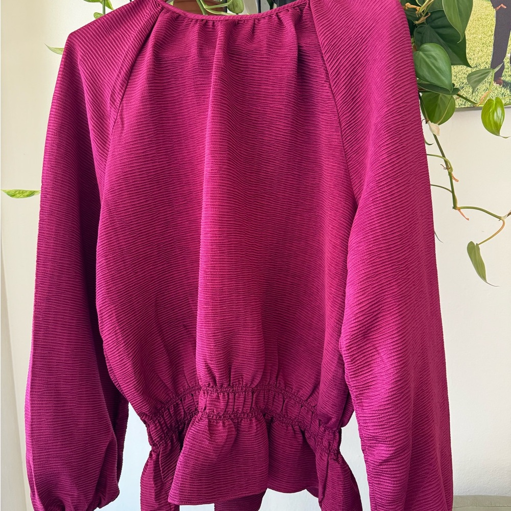 Marc New York Pink Smocked Tie Front Long Sleeve Blouse
